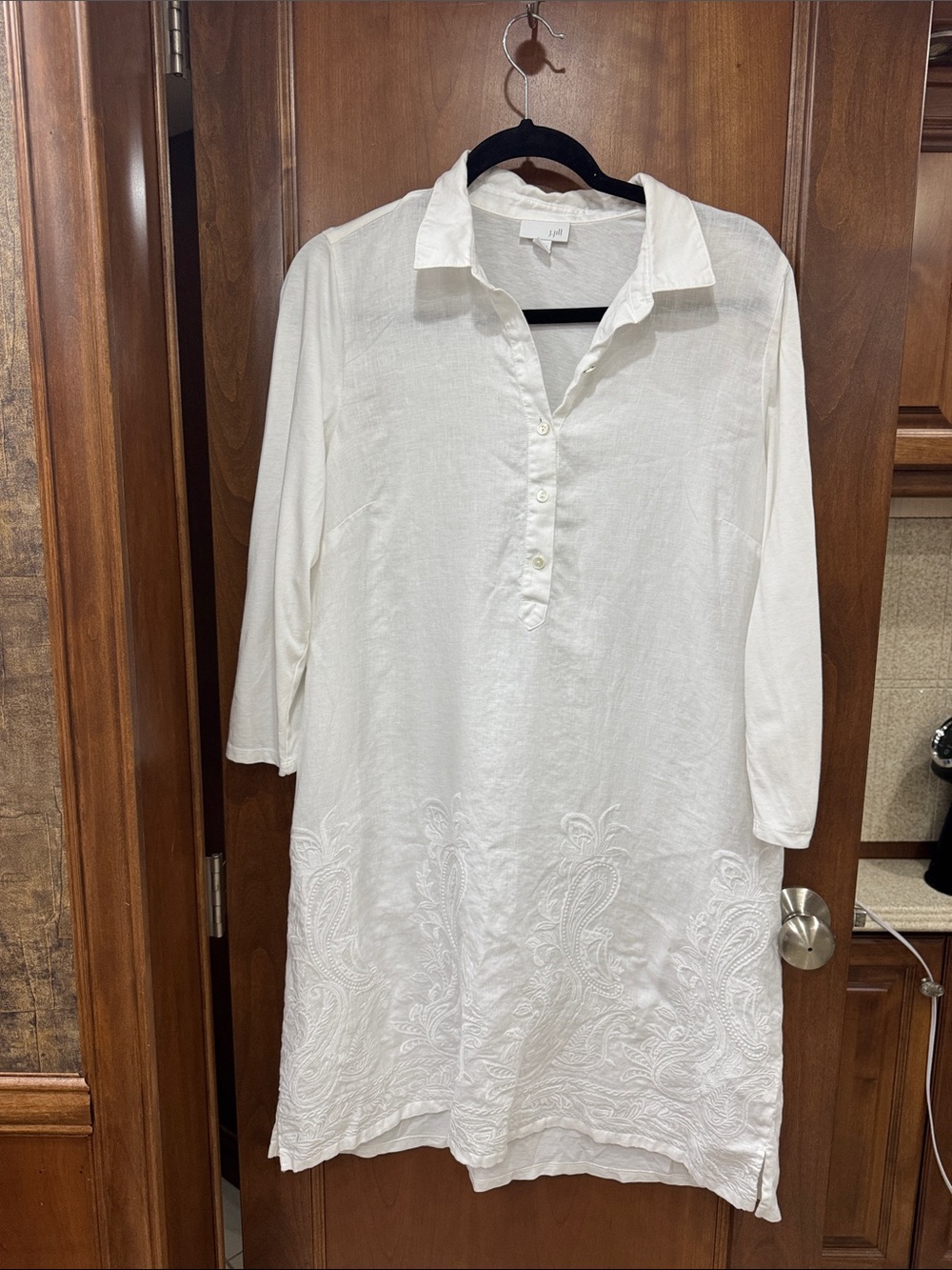 J Jill Whitr Embroidered Micrd Media Shirt Dress M